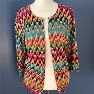 Joseph A. Multicolor fine gauge, button down cardigan, size sm.-med. (no sz tag)
